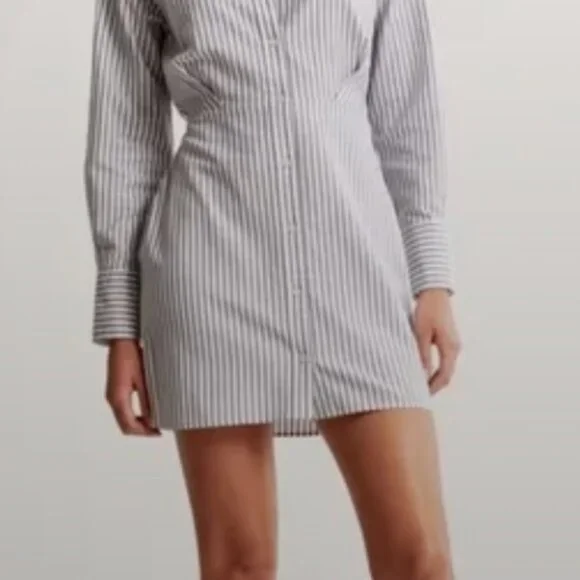 Women's Fitted Long-Sleeve Mini Shirt Dress in White Stripe | Size L | Abercrombie & Fitch Women's Fitted Long-Sleeve Mini Shirt Dress in White Stripe | Size L | Abercrombie & Fitch